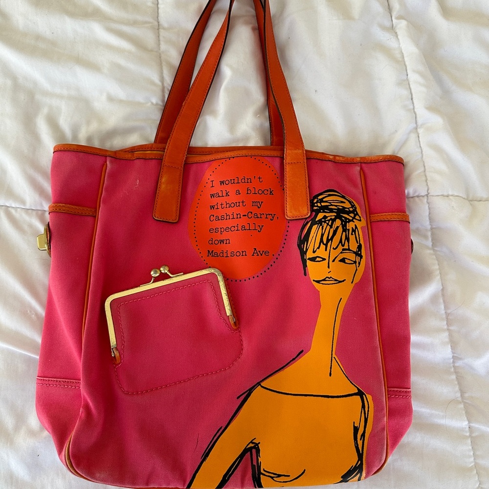 COACH Pink and Orange Bonnie Cashin Tribute Tote Bag with Kisslock Front Pocket